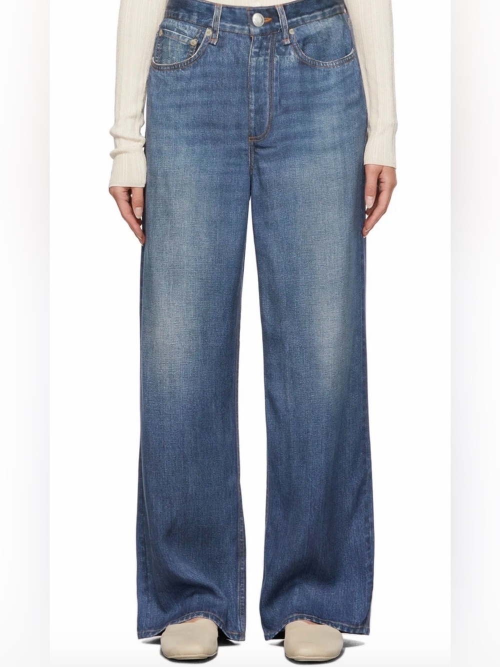 Rag & Bone Liquid Miramar Wide Leg Jeans Women's 27 High Rise Lyocell Blue